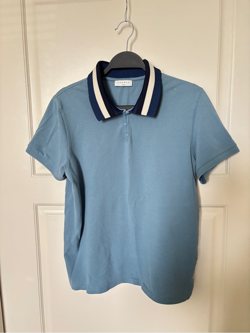 Men’s Sandro Polo w/ Navy & White Striped Collar